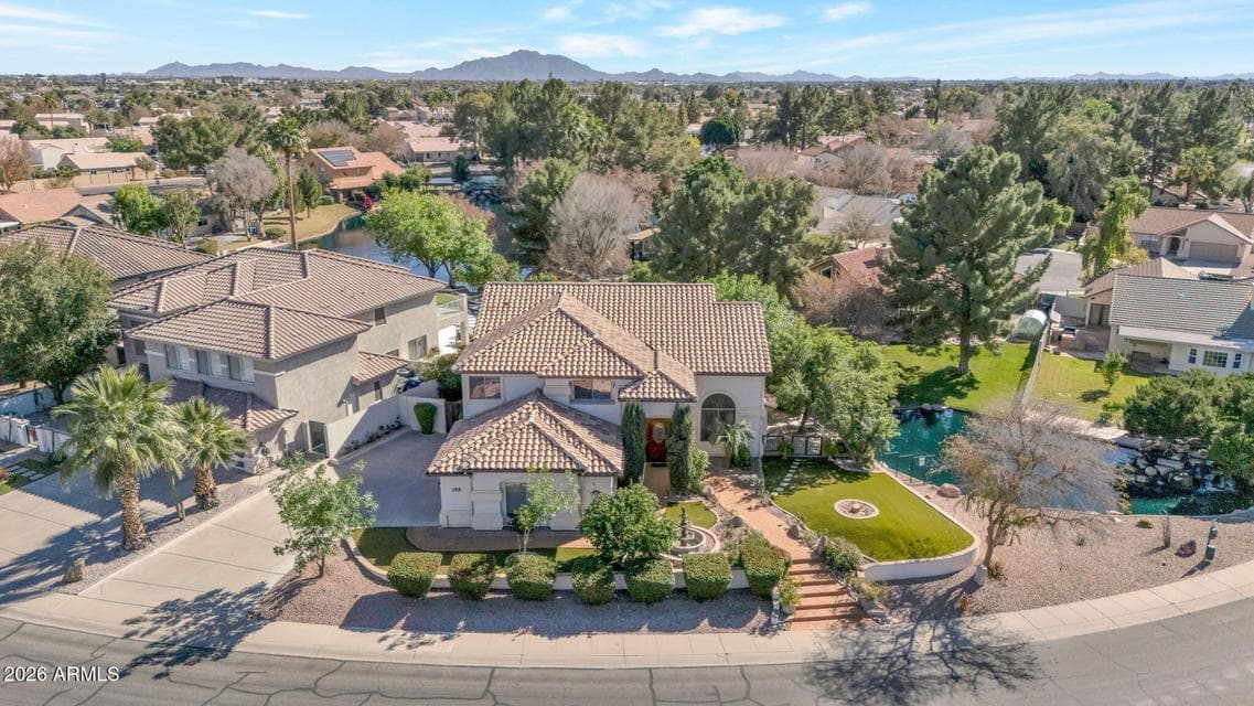 Aerial view of the front of the home