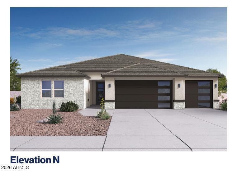 Elevation 'N' Rendering-Does not reflect exterior paint color, stone veneer color-exterior color schemes will vary
