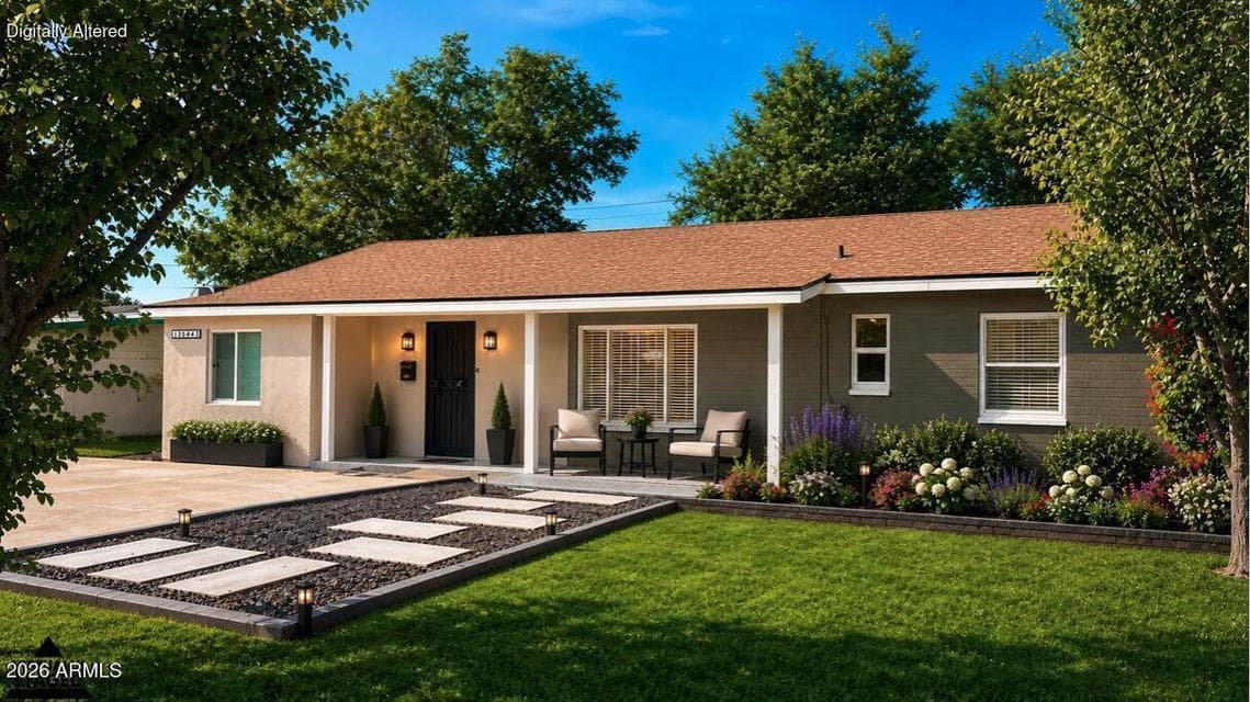 Enjoy the Large front yard with its ample parking, and siting area
