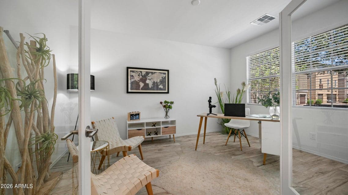 Quite ground level office w/glass double doors