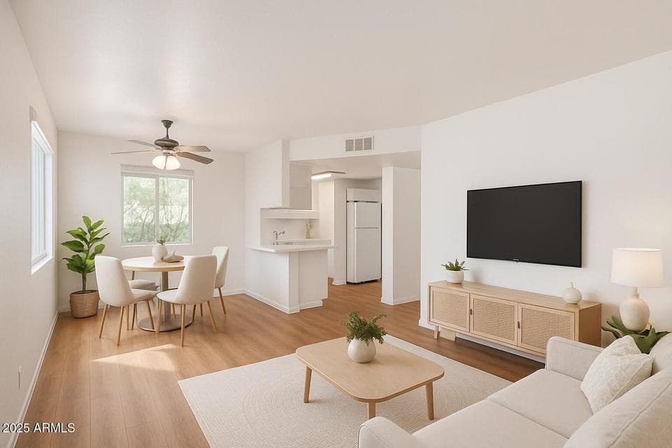 Living room & dining room - AI virtual staged