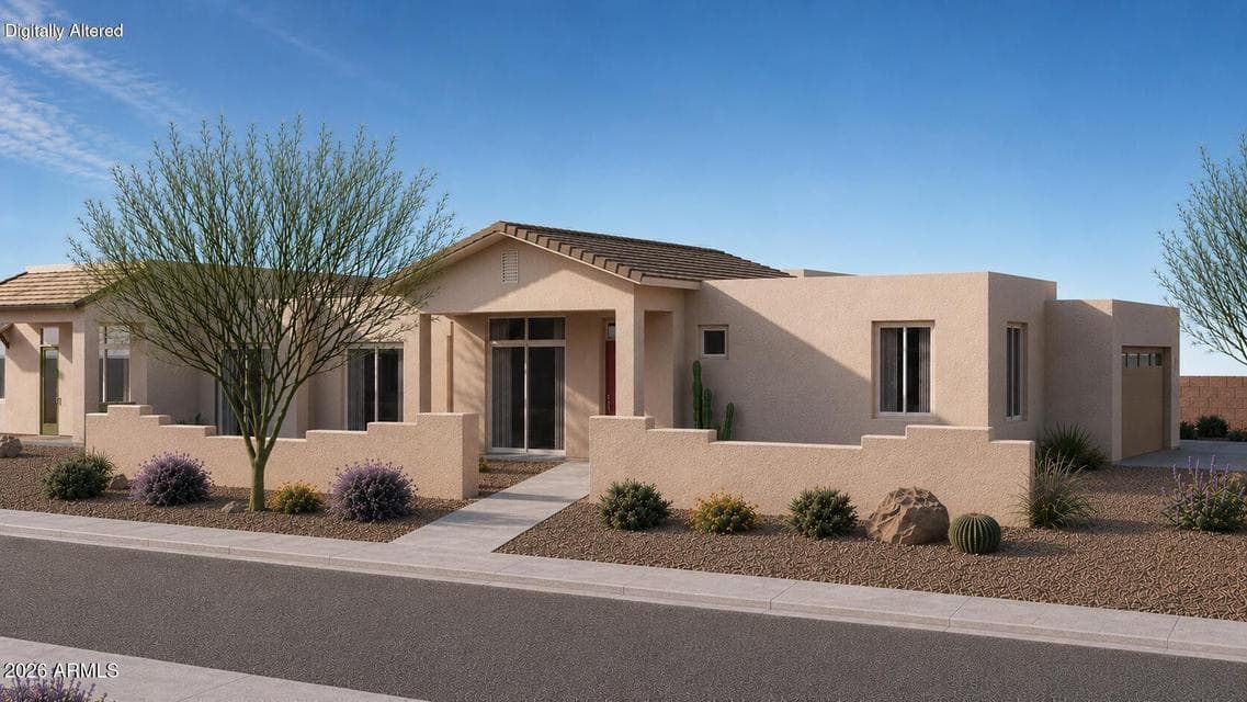 Welcome to The Casas at Mesa Del Oro. 12' CEILING at the great room. Digitally altered exterior approval pending by HOA