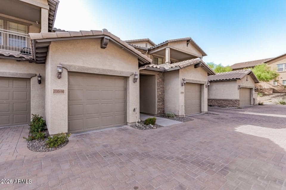 Contemporary townhome attached garage.