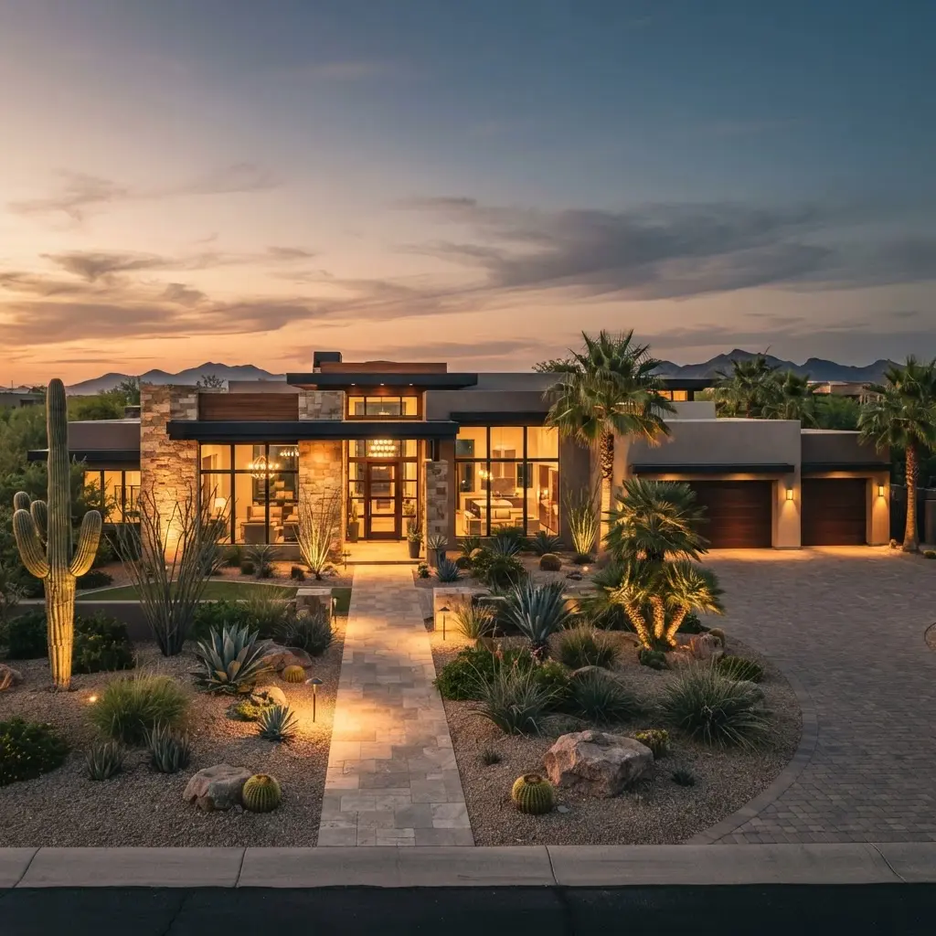 Elegant Southeast Valley Arizona home at golden hour