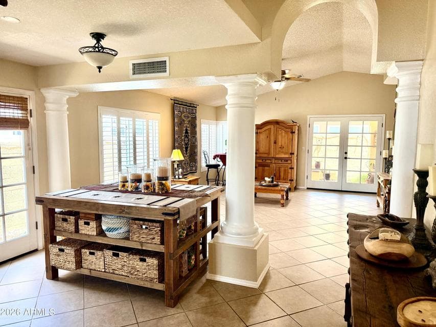 Bright open and airy, all tile floors