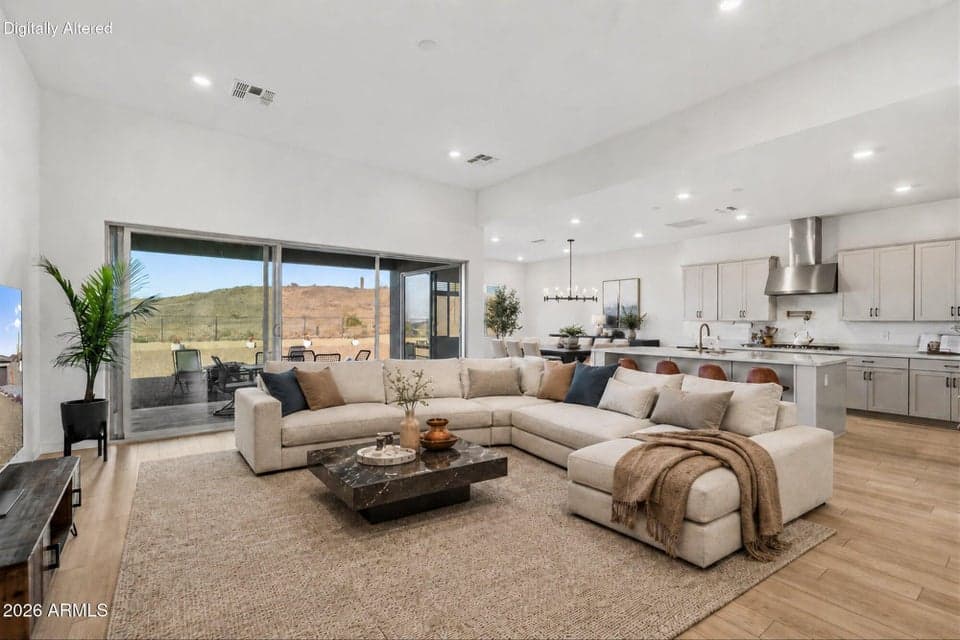 Great Room with Wall of Glass Sliding Door to Patio